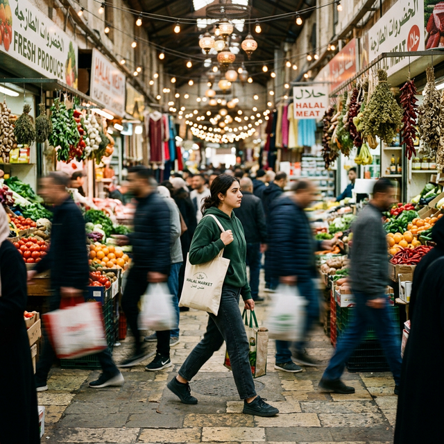 Shopper checking fresh market produce