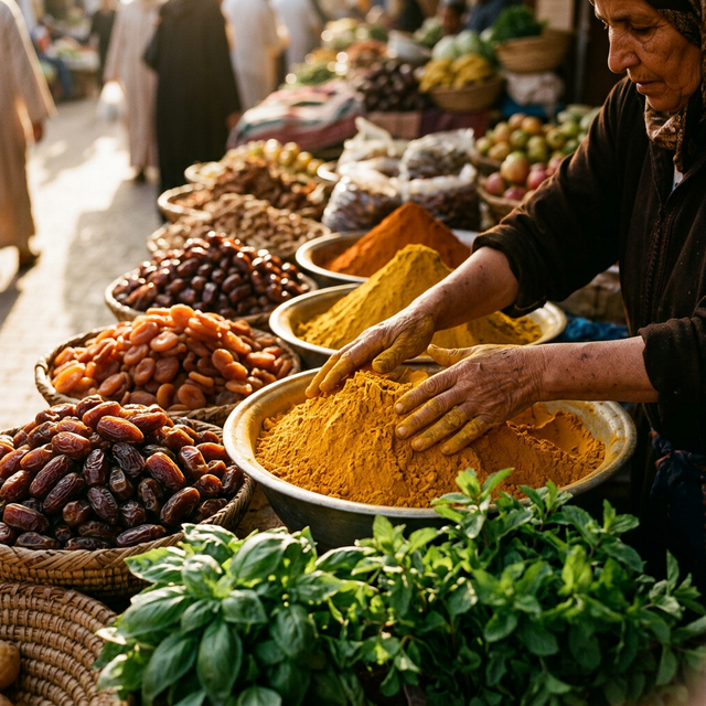 Fresh spices in a halal market
